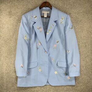 Jessica Holbrook Embroidered Blue Blazer 18 Cottagecore Fairy Butterflies Floral